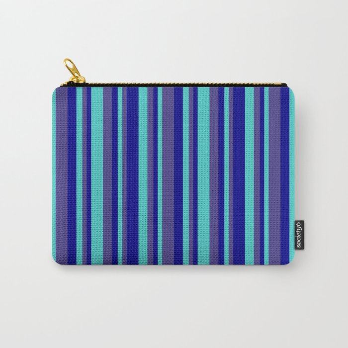 Dark Blue, Dark Slate Blue & Turquoise Colored Pattern of Stripes Carry-All Pouch