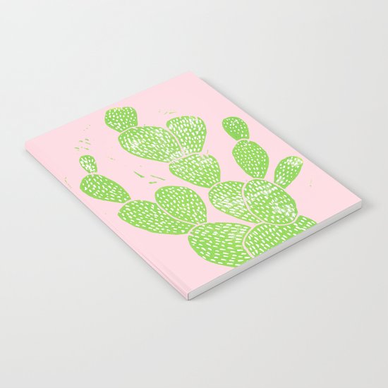 Linocut Cactus #1 Minty Pinky Notebook