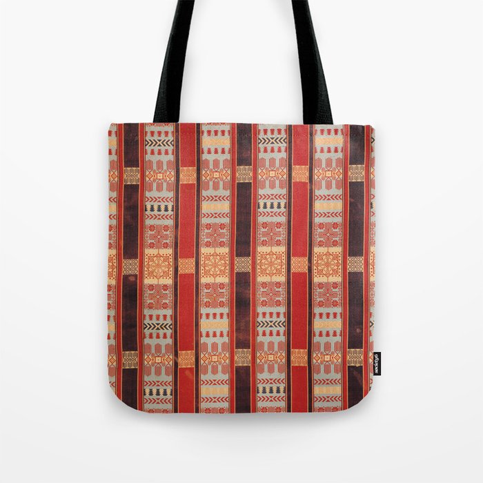 Red and Turquoise Panel with Stripes and Squares Tote Bag