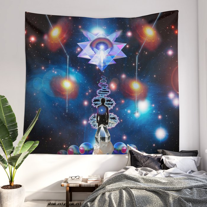 Pleiadian Quantum Activations Astral Lightship Wall Tapestry by