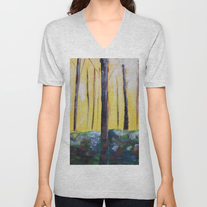 Good Luck Series: Sunny Forest Abstract V Neck T Shirt