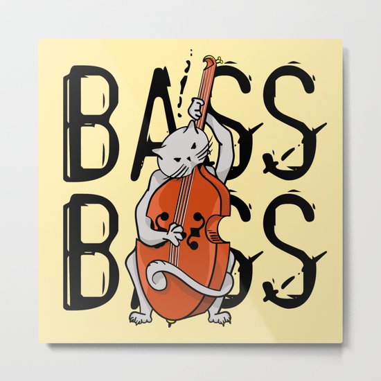 Cat Playing A Double Bass Metal Print