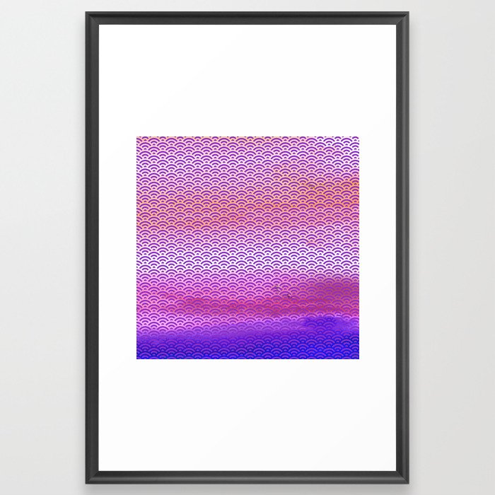 Magic Sunset/Purple Watercolor Seigaiha Pattern Framed Art Print