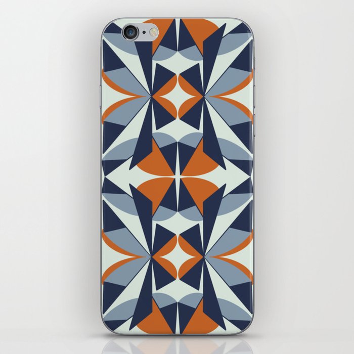 Navy and orange retro triangle pattern iPhone Skin