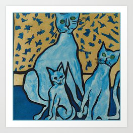 Abstract Naive Blue Cats Art Print