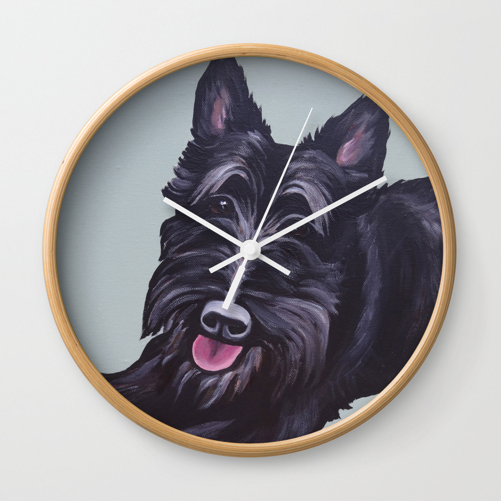 Painting Of A Black Scottish Terrier Scottie Dog Wall Clock By