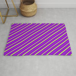 [ Thumbnail: Dark Violet and Light Green Colored Striped/Lined Pattern Rug ]
