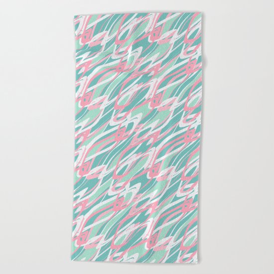 Abstract pink turquoise waves . Beach Towel