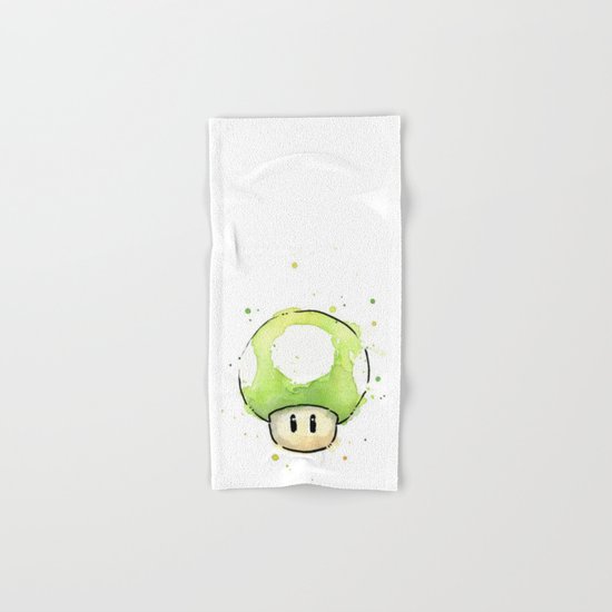 1UP Green Mushroom Painting Mario Gaming Geek Videogame Art Hand & Bath Towel