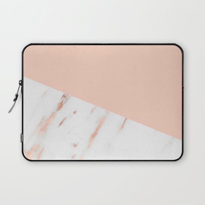 Pink Quartz and White Marble Rose Gold Laptop Sleeve