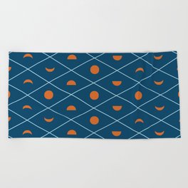 Moon Phases Pattern in Navy Blue and Orange 8 Beach Towel