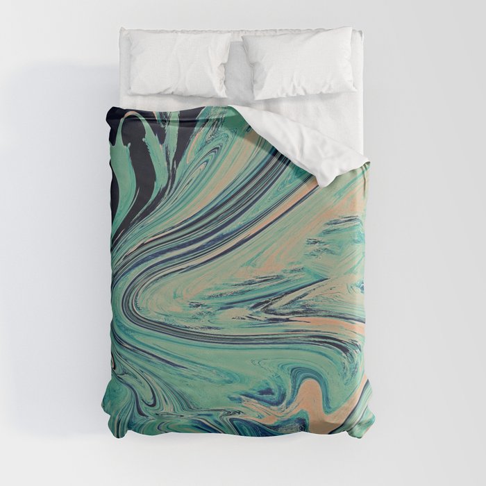 Mediterranean: A pretty abstract digital painting in mint green and pink by Alyssa Hamilton Art  Duvet Cover