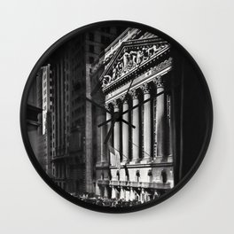 Wall Street, Stock Exchange, New York, New York black and white photograph Wall Clock