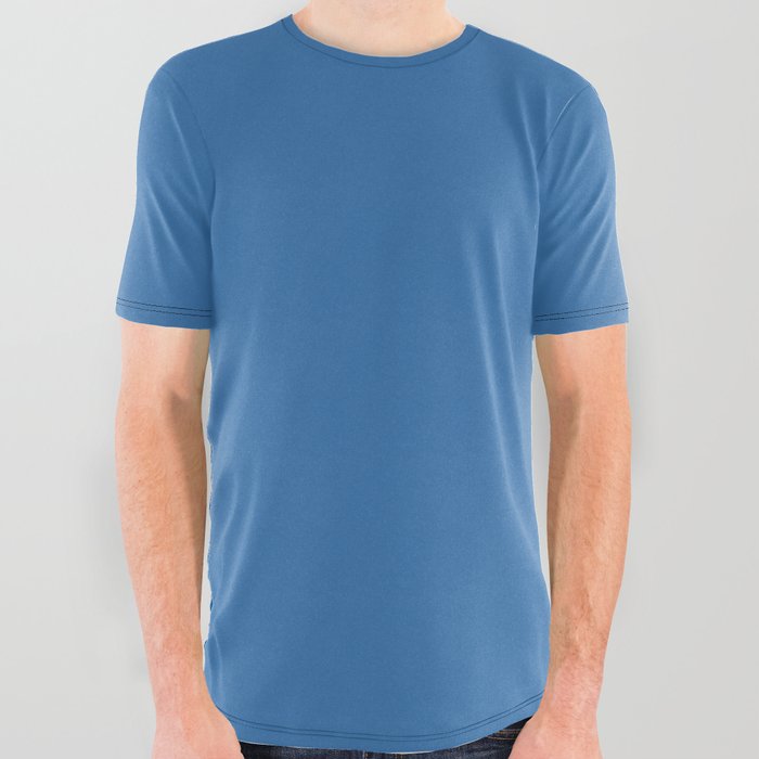 Mid-tone Cobalt Blue Solid Color Pairs to Valspar America Peek-A-Boo Blue 4007-10-C All Over Graphic Tee