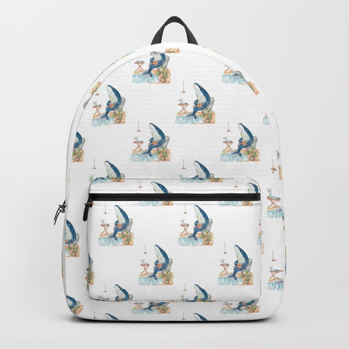 Humpback whale reading book watercolor painting Backpack