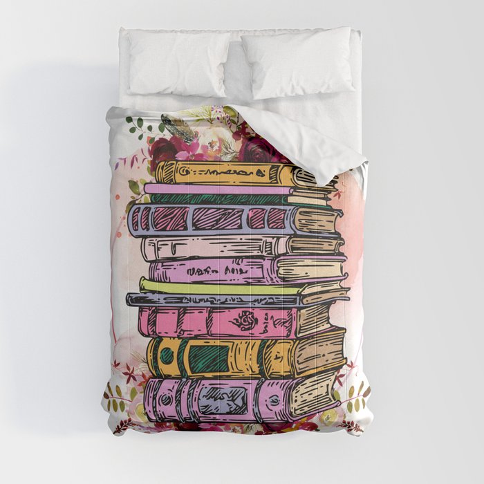 Pretty Girly Floral Books Comforter