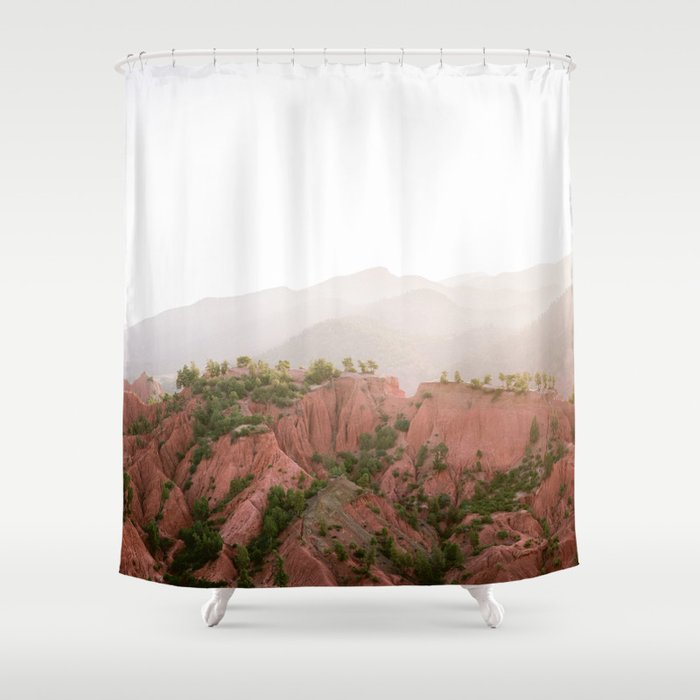 Red Atlas mountains of Ourika Morocco | Marrakech travel photography | Golden hour Shower Curtain