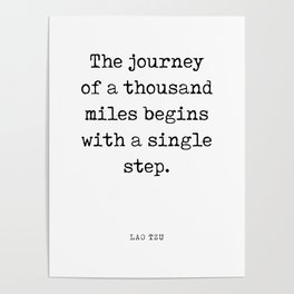 The journey of a thousand miles - Lao Tzu Quote - Literature - Typewriter Print Poster