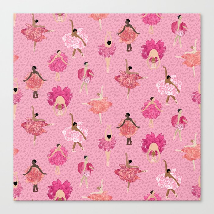 Dance of the Peony flowers - pink background Canvas Print