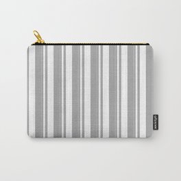 [ Thumbnail: White and Dark Gray Colored Striped Pattern Carry-All Pouch ]