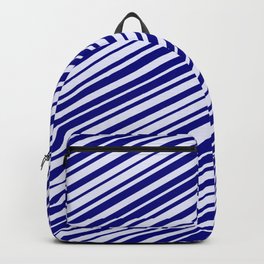 [ Thumbnail: Blue and Lavender Colored Lines/Stripes Pattern Backpack ]