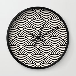 Black And Cream White Japanese Seigaiha Wave Wall Clock