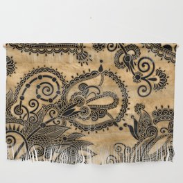 Paisley Floral  Ornament - Black and Pastel Gold Wall Hanging