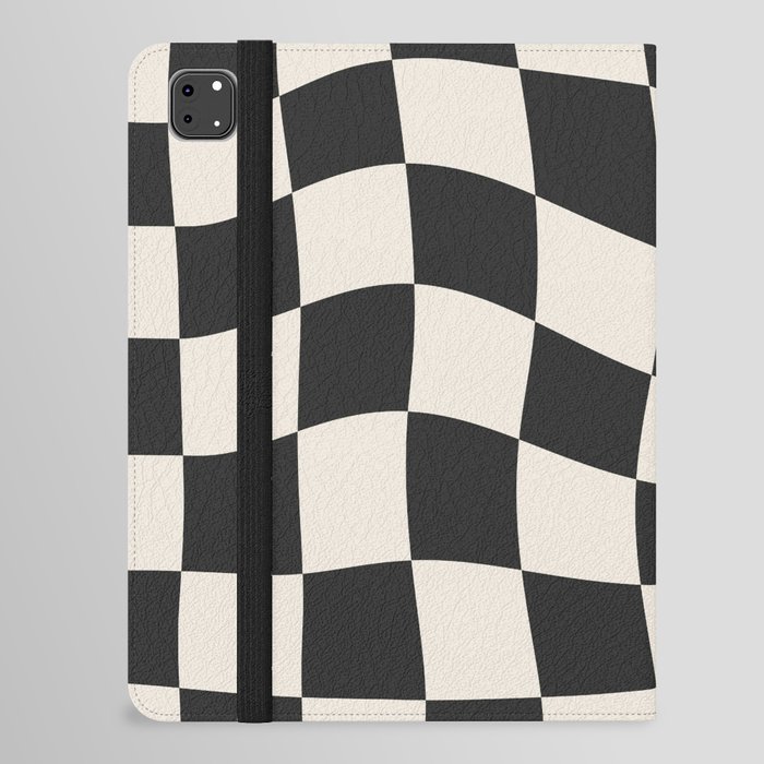 Black and White Wavy Checkered Pattern iPad Folio Case