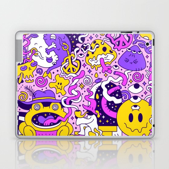 Colorful Funky 90s Smiley Trip Sketch Doodle Laptop & iPad Skin