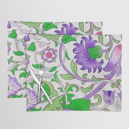 Modern William Morris Purple Green Floral Leaves Pattern  Placemat