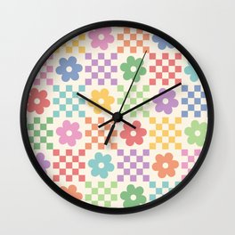 Colorful Flowers Double Checker Wall Clock