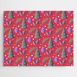 Christmas Pattern Watercolor Tree Leaf Bauble Jigsaw Puzzle