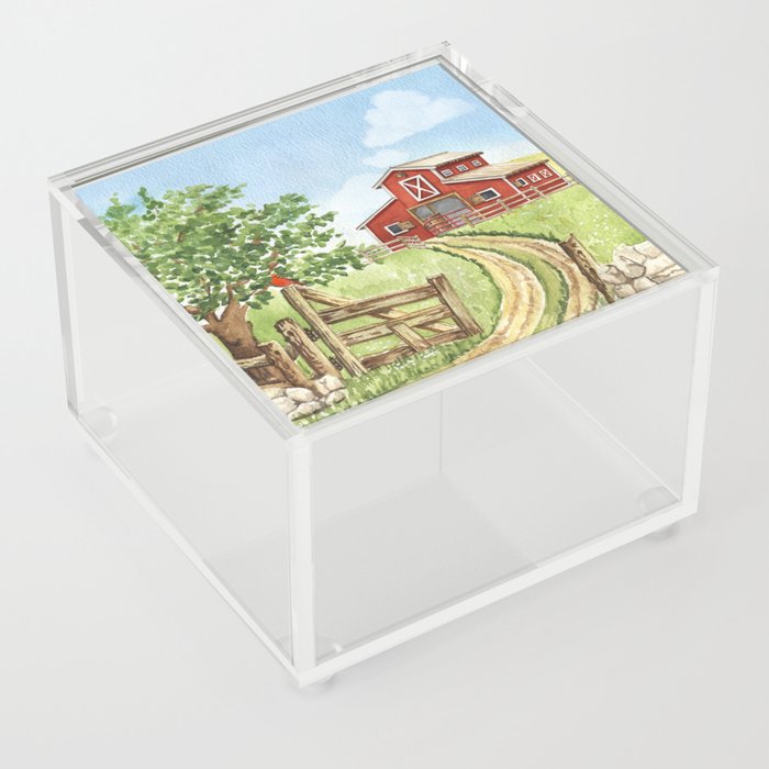 Watercolor Barn and Bird Acrylic Box