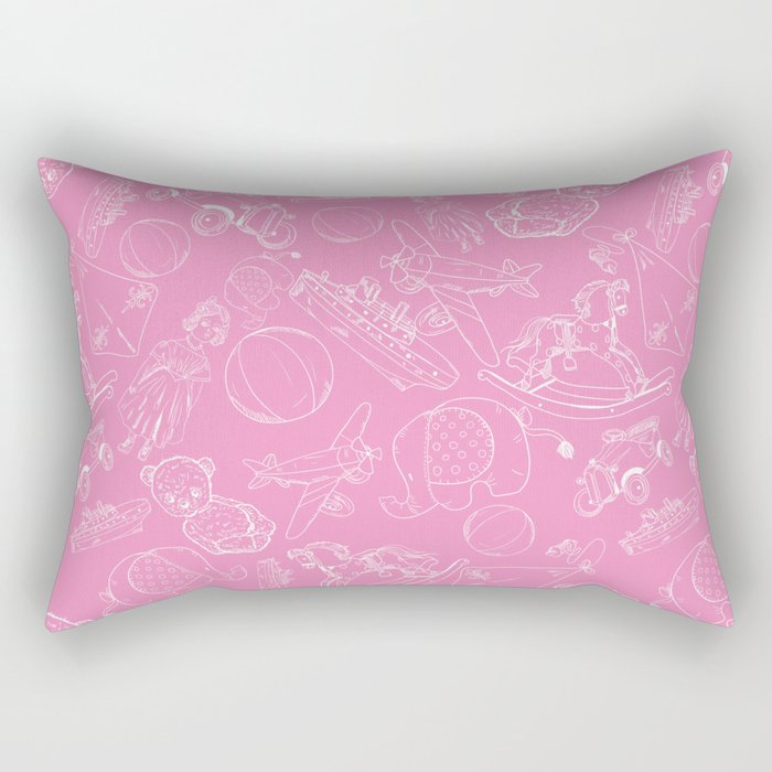 Pink and White Toys Outline Pattern Rectangular Pillow