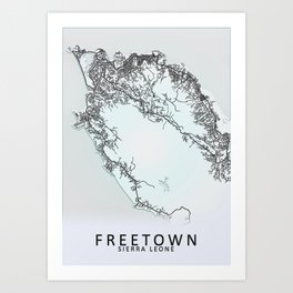 Freetown, Sierra Leone, White, City, Map Art Print