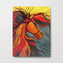 Wild Horse Breaking Free Southwestern Style Metal Print | Rainbowcolor, Majestichorse, Buckinghorse, Painting, Fieryhorse, Blueredyellow, Breakfree, Stylizedhorse, Skyblue, Westernstyle 