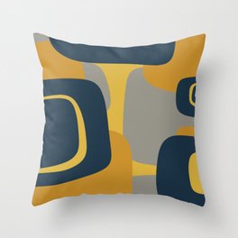 Midcentury Modern Abstract 1 in Mustard, Navy Blue, and Gray Throw Pillow