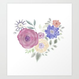 HeArt Floral Art Print | Digital, Heart, Pastelheartflower, Watercolor, Painting, Acrylic, Flowerheart 