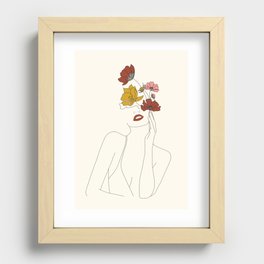 Colorful Thoughts Minimal Line Art Woman with Flowers Recessed Framed Print