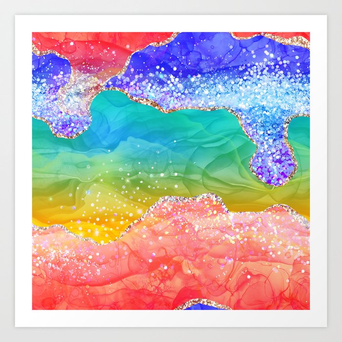 Vibrant Rainbow Glitter Agate Texture 03 Art Print