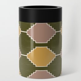 Retro Hygge Tribal Checker Pattern in Green Can Cooler