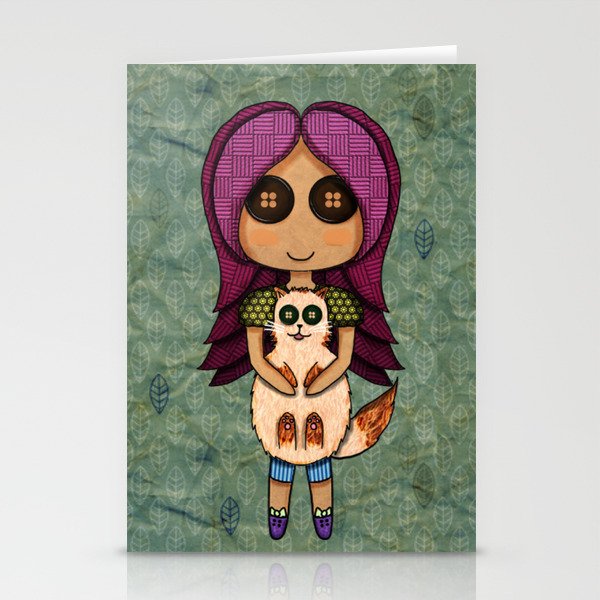 A doll and her cat Stationery Cards
