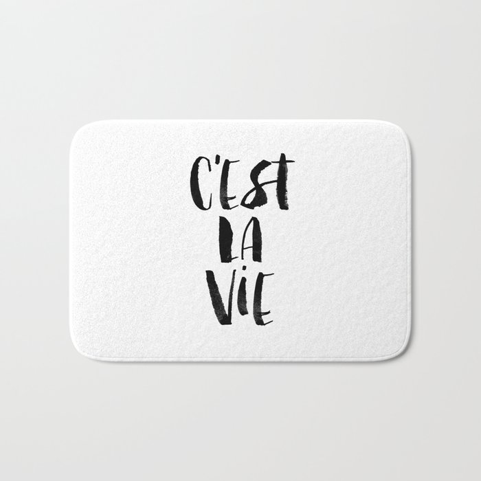 C'est La Vie black and white watercolor typography wall art home decor hand lettered life quote Bath Mat