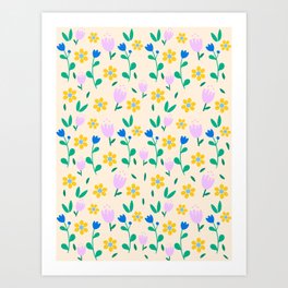 Vintage flowers pattern  Art Print