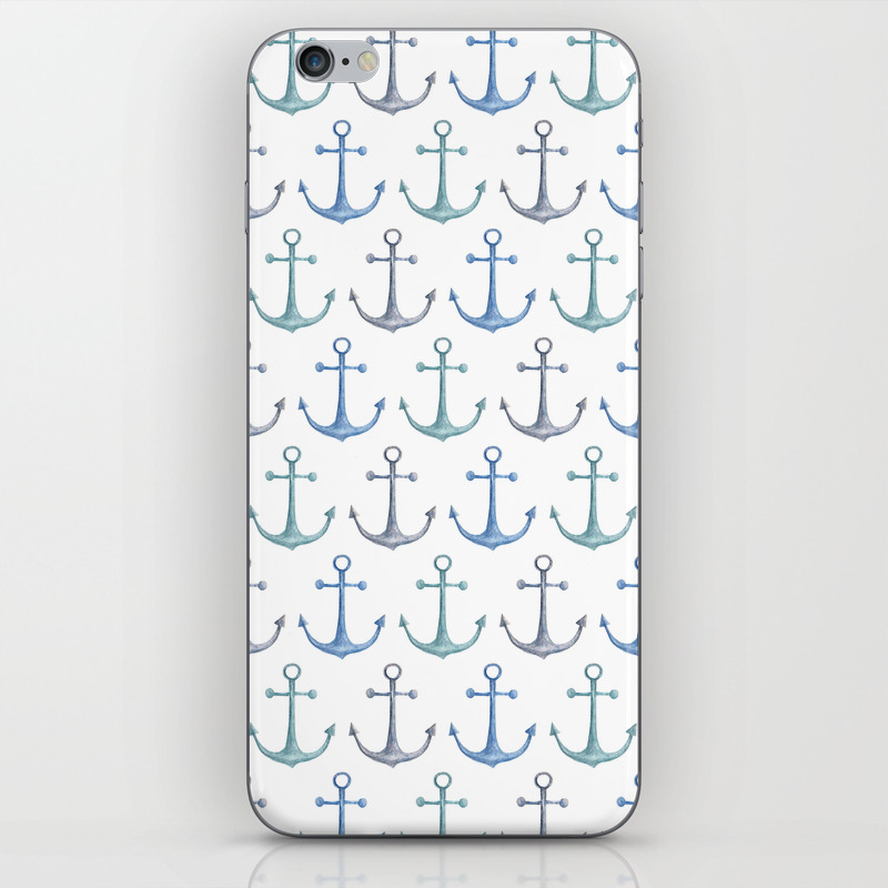 Watercolor Blue Anchor Pattern Nursery Sea Decor Baby Boy Water