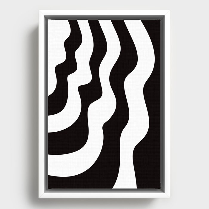 Modern Retro Abstract Color Block Waves // Black and White Framed Canvas