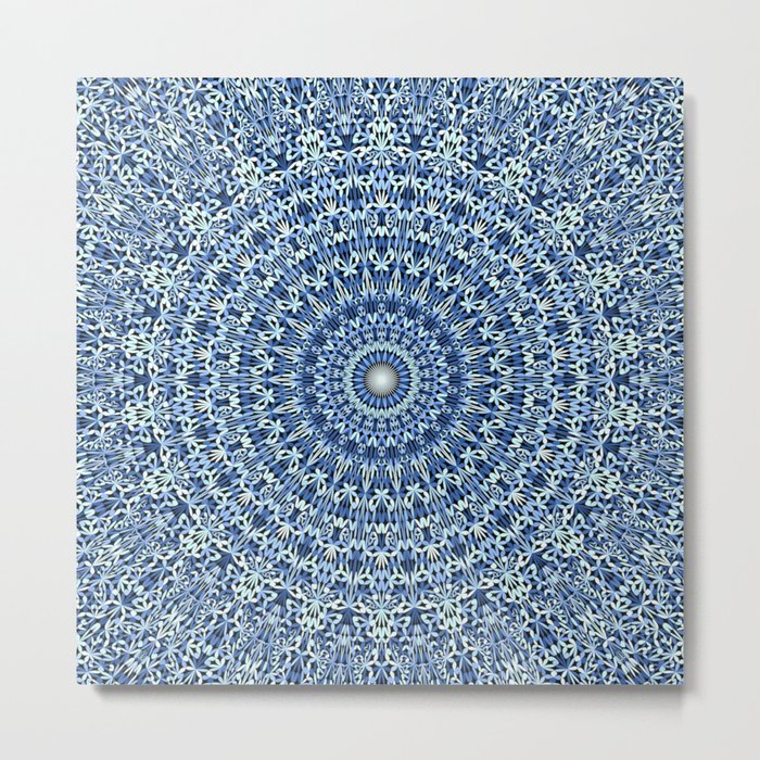 Light Blue Psychedelic Garden Mandala Metal Print
