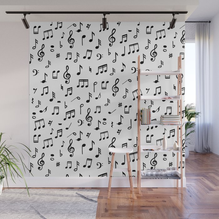 Music notes in black and white Wall Mural