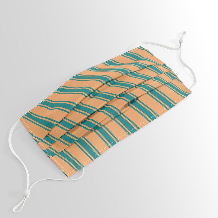 Brown & Teal Colored Stripes Pattern Face Mask