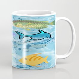 Ocean Blue Coffee Mug | Nature, Wahale, Shark, Pattern, Digital, Oceanfish, Mino, Yellow, Graphicdesign, Watercolor 